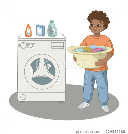 Boy with Laundry Basket 124316288