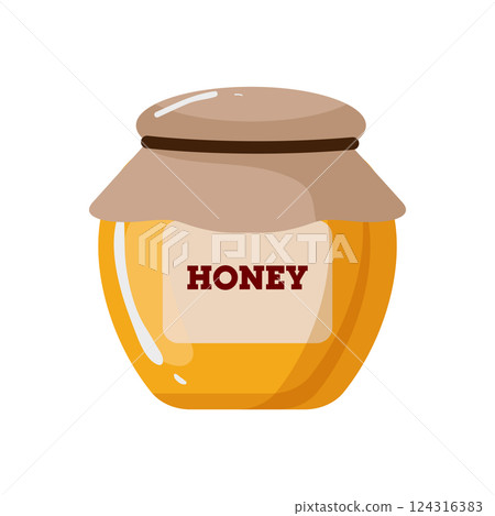 Glossy honey jar with a wooden lid 124316383