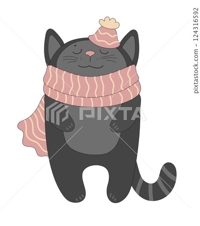 Black Cat in Scarf and Hat Black Cat in Scarf and Hat 124316592