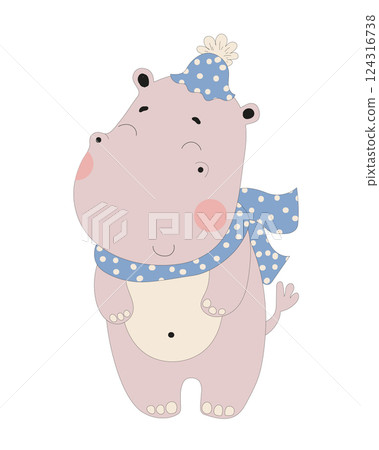 Hippopotamus in Party Hat and Scarf 124316738