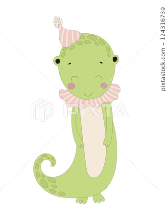 Lizard with Party Hat and Frilled Collar 124316739