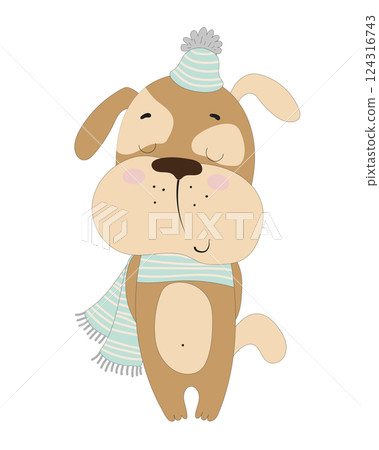 Cute Dog in Hat and Scarf 124316743