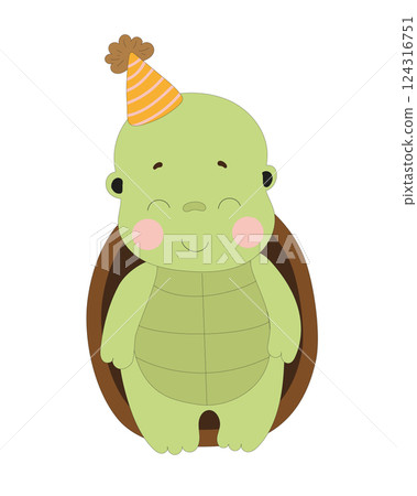Cute Turtle in Party Hat 124316751