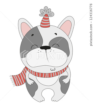 Bulldog with Scarf Illustration 124316778