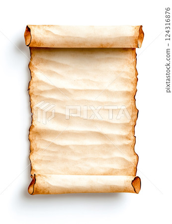 Old blank rolled parchment scroll on white background 124316876