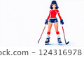 Determined anime hockey player standing with skates and stick on white background 124316978