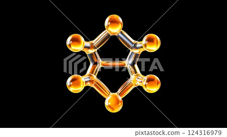 Golden dopamine molecule floating on black background 124316979