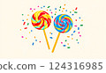 Two colorful lollipops with sprinkles on white background 124316985