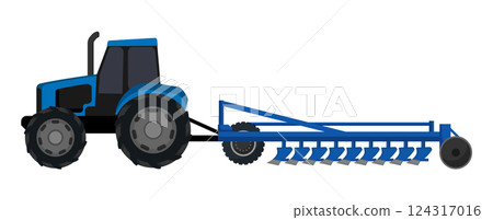 Blue Tractor with Plow Attachment 124317016