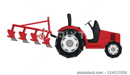 Red Tractor with Plow 124317050