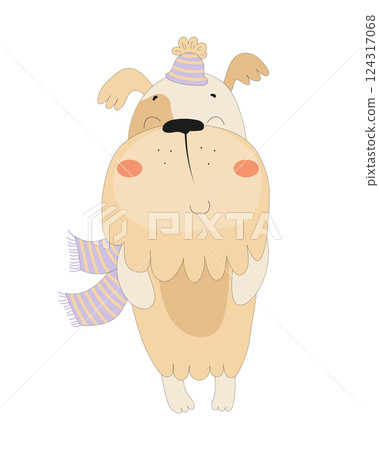 Cheerful Dog in Hat and Scarf Cheerful Dog in Hat and Scarf 124317068