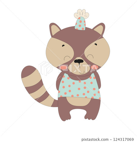 Playful Raccoon in Polka Dot Outfit Playful Raccoon in Polka Dot Outfit 124317069