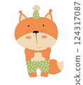 Playful Fox in Party Hat 124317087