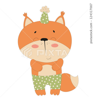 Playful Fox in Party Hat 124317087