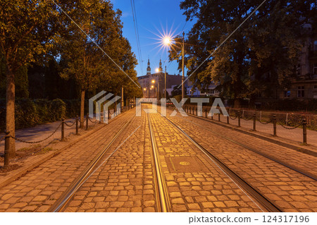 Tram tracks leading to Bernardynska Square in Poznan Poland Tram tracks leading to Bernardynska Square in Poznan Poland 124317196