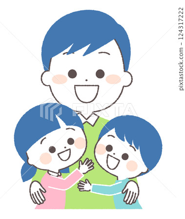 孩子們擁抱他們的父親一家 124317222