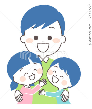 孩子們擁抱他們的父親一家 124317223