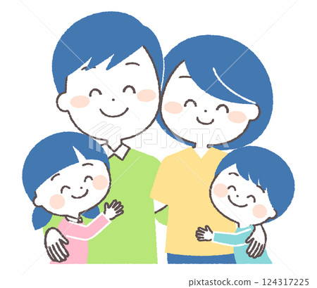 孩子們擁抱他們的父親和母親 124317225