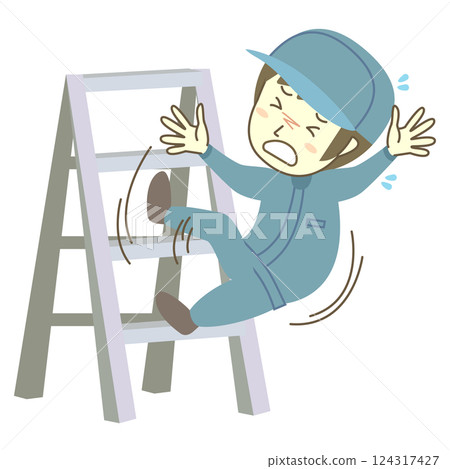 Male worker falling from stepladder 124317427