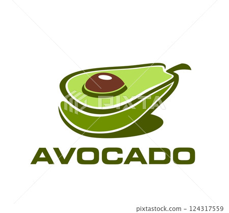 Avocado icon featuring a halved fruit with seed, symbolizing freshness and health. Isolated vector modern minimal emblem, badge or label for branding in eco food, nutrition, or wellness industries Avocado icon featuring a halved fruit with seed, symbolizing freshness and health. Isolated vector modern minimal emblem, badge or label for branding in eco food, nutrition, or wellness industries 124317559