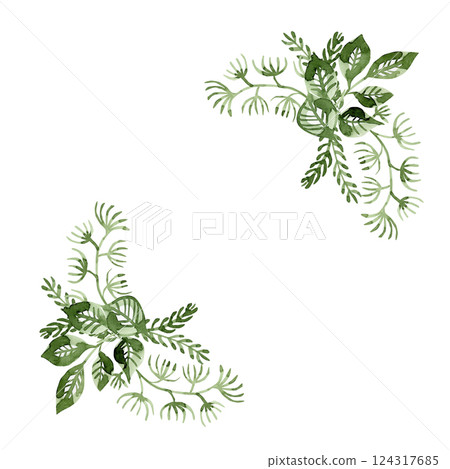 Elegant elements with luxurious green foliage for your inspiration for invitation decor and other themed designs. Isolated on a white background. 124317685