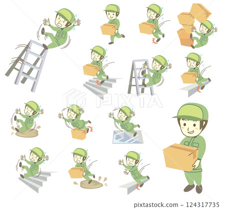 一名男性外送員摔倒的一系列事故 一名男性外送員摔倒的一系列事故 124317735