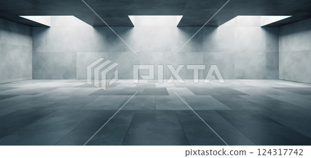 Modern empty concrete room interior with natural skylight Modern empty concrete room interior with natural skylight 124317742