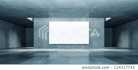 Abstract concrete modern room with blank white banner Abstract concrete modern room with blank white banner 124317743