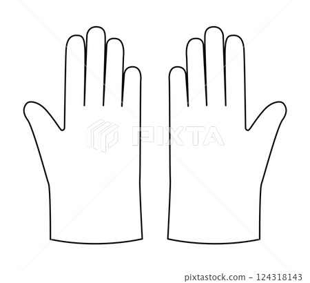 Poly, CPE, TPE Gloves protective hand accessory clothing technical illustration garment. Vector front back view for Men 124318143