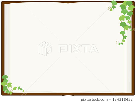 用常春藤葉子裝飾的書（打開的頁面）的向量插圖 124318432