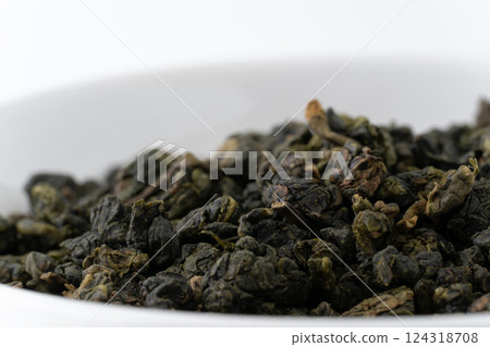 Close-up of Dongding Oolong tea leaves Close-up of Dongding Oolong tea leaves 124318708