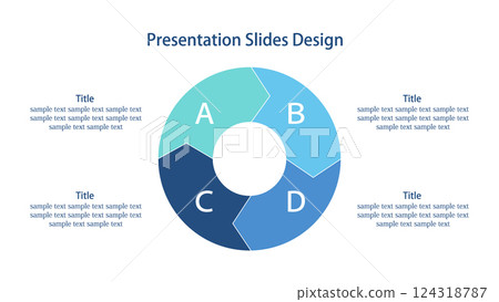 Circular arrows 4 elements infographic 16:9 presentation slide vector template 124318787
