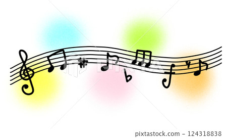 彩色五線譜上可愛的音符插圖 124318838