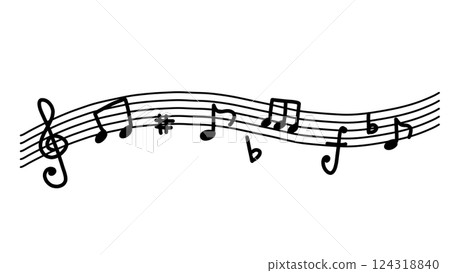 Illustration of cute musical notes on colorful musical staves 124318840