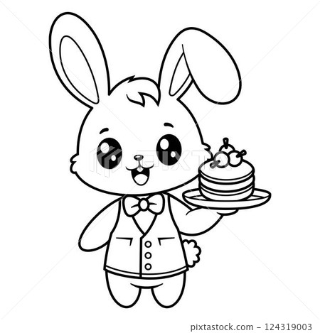 Cute bunny becomes a food waiter, for coloring Cute bunny becomes a food waiter, for coloring 124319003