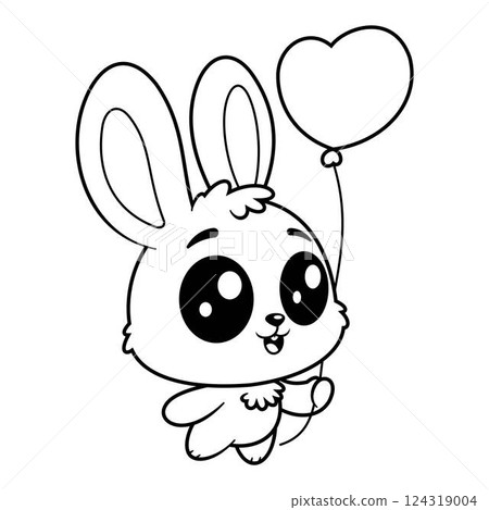Cute bunny carrying heart shaped balloons, for coloring Cute bunny carrying heart shaped balloons, for coloring 124319004