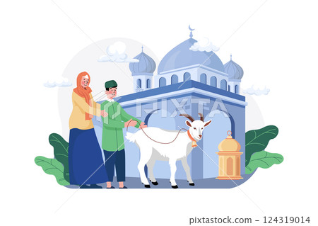 Eid Mubarak Illustration concept. A flat illustration isolated on white background 124319014