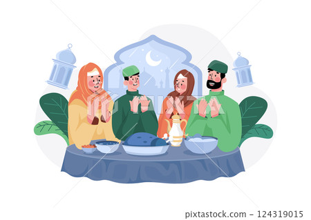 Eid Mubarak Illustration concept. A flat illustration isolated on white background 124319015