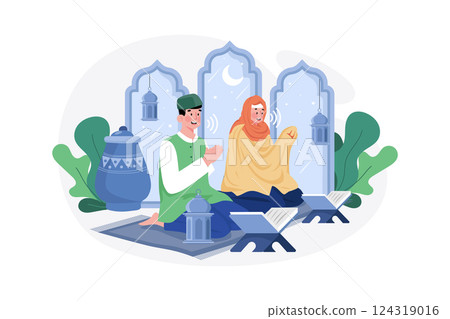 Eid Mubarak Illustration concept. A flat illustration isolated on white background 124319016