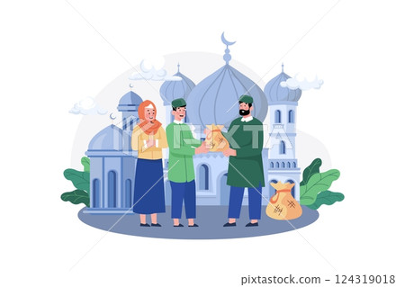 Eid Mubarak Illustration concept. A flat illustration isolated on white background Eid Mubarak Illustration concept. A flat illustration isolated on white background 124319018