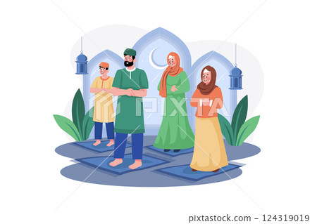 Eid Mubarak Illustration concept. A flat illustration isolated on white background 124319019