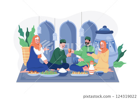 Eid Mubarak Illustration concept. A flat illustration isolated on white background 124319022