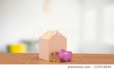 The Piggy Bank and House for Saving or earn concept 3d Rendering. 124319044