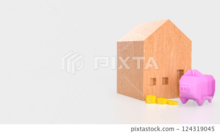 The Piggy Bank and House for Saving or earn concept 3d Rendering. 124319045