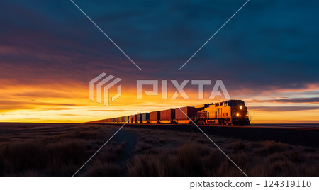 長長的貨櫃列車延伸至地平線 124319110