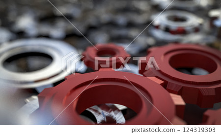 The Red gear for engineering or team work concept 3d Rendering. The Red gear for engineering or team work concept 3d Rendering. 124319303