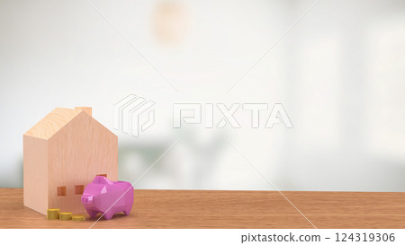 The Piggy Bank and House for Saving or earn concept 3d Rendering. The Piggy Bank and House for Saving or earn concept 3d Rendering. 124319306