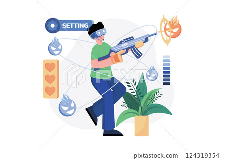 Man Playing Vr Action Shooting Game Man Playing Vr Action Shooting Game 124319354