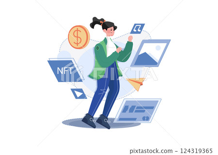 NFT Trading Illustration concept. A flat illustration isolated on white background 124319365