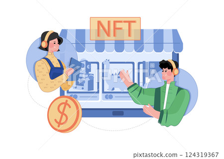 NFT Marketplace Illustration concept. A flat illustration isolated on white background 124319367